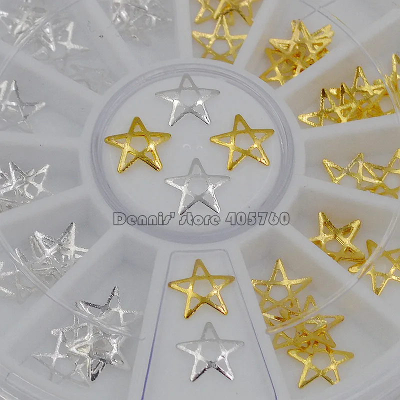 

Mix Gold Silver Metallic Hollow Pentagram Stars Alloy Nail Art Gems Decoration Rhinestones Wheel DIY Tips