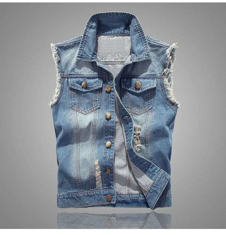 New Brand Men Denim Vest Spring Summer Male Tank Top Washed jeans Waistcoat Man Cowboy Hip Hop Sleeveless Jacket Plus Size 6XL