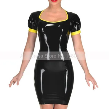 

Sexy Latex Girl Dress Tight Dress Rubber Latex Women Clothing Costumes Custom Made with Back Zip S-LD256