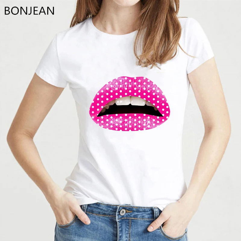 

Pink Gay Love Lesbian lips t-shirt women vogue Lipstick makeup t shirt femme harajuku shirt plus size women tshirt streetwear