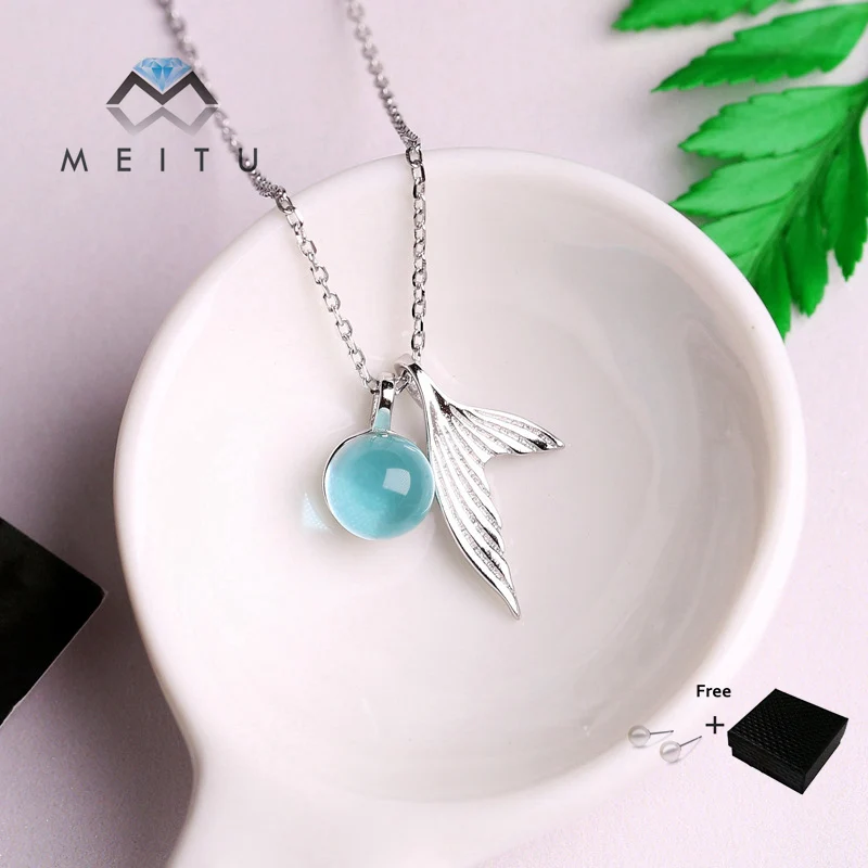 

S925 Blue Sterling Silver Necklace Wedding Dancing party Necklace Sphere Zircon Pendants Souvenir gift Jewelry Accessories N-37