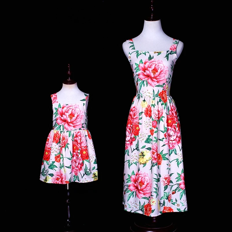 Dada And Mama Printing Cotton Baby Girls Asymmetrical Sleeveless
