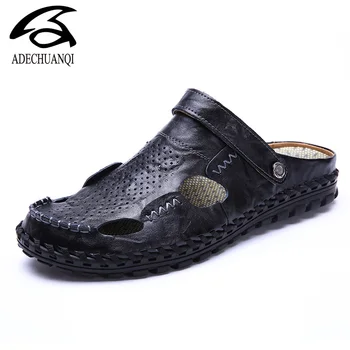 

Summer Genuine Leather Out door Shoes Men Sandals Handmade Classic For Male Soft Walking Beach Sandalias Sandal Slides