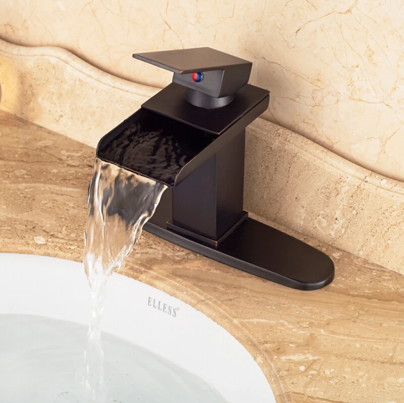 

High Quality Cheap Waterfall Single Lever Bathroom Sink Faucet with Hole Cover Plate Oil Rubbed Bronze