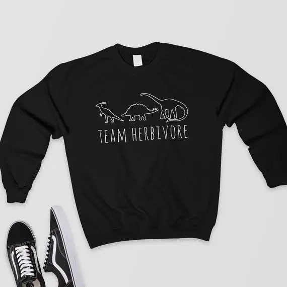 Skuggnas Team Herbivore Sweatshirt Vegan Jumper Vegetarian Casual Tops Hoodies Herbivore Casual Tops Dinosaur aesthetic clothes