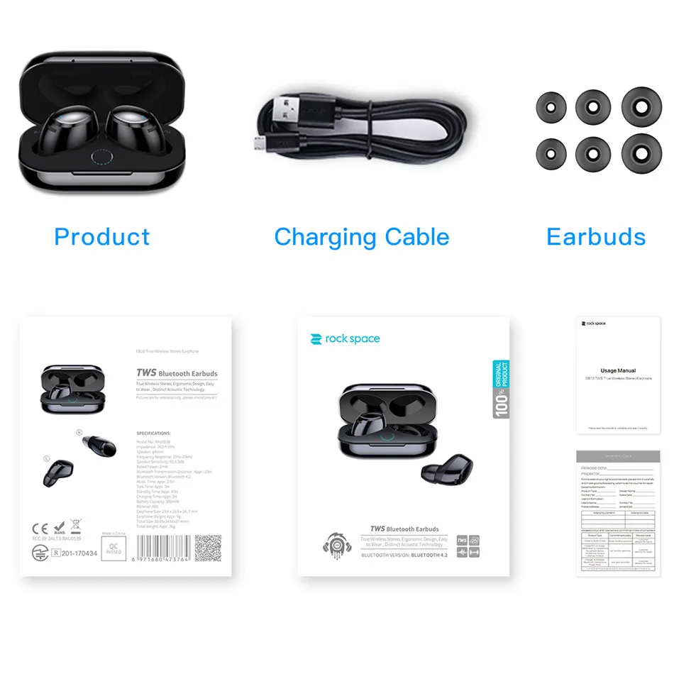 Rock новые мини TWS настоящие Беспроводные стерео Bluetooth наушники с микрофоном универсальные беспроводные наушники с зарядным устройством