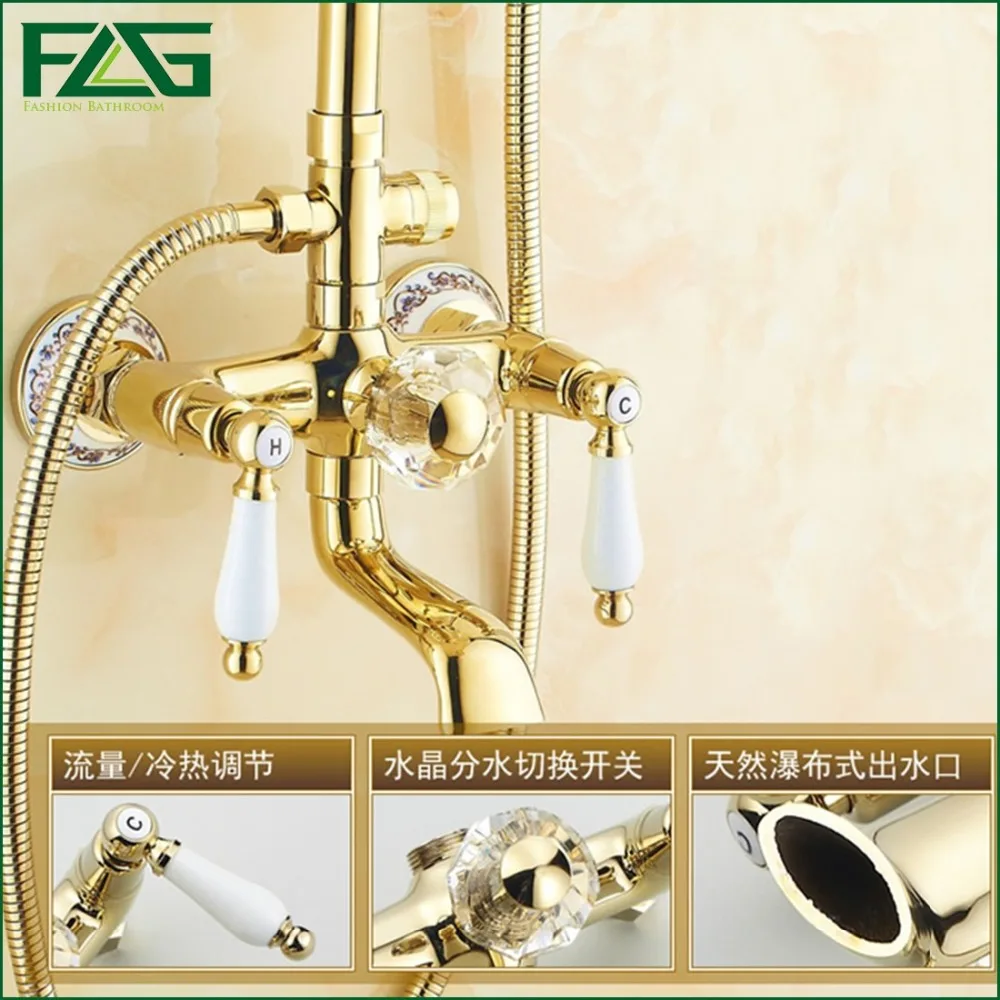 Flg Rainfall Shower Faucet With Slide Bar Tub Three Handle Flg Rainfall Shower Faucet With Slide Bar Tub Three Handle Set Porcelain Golden Bronze Wall Mounted Faucets Hs035 In From Home