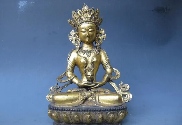 

150701 S2316 15" Tibet Buddhism Temple Old Bronze Gild Amitayus Sakyamuni Buddha Statue