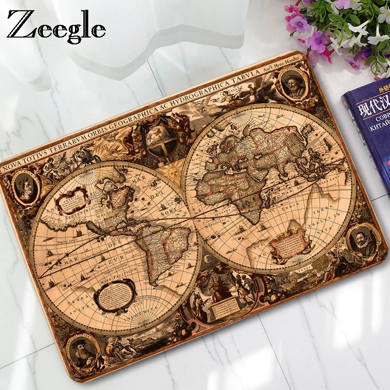 World Map Printed Rubber Floor Mat Funny Doormat Outdoor Carpet Mat Non-slip Kitchen Bathroom Hallway Decor Entrance Floor Rug