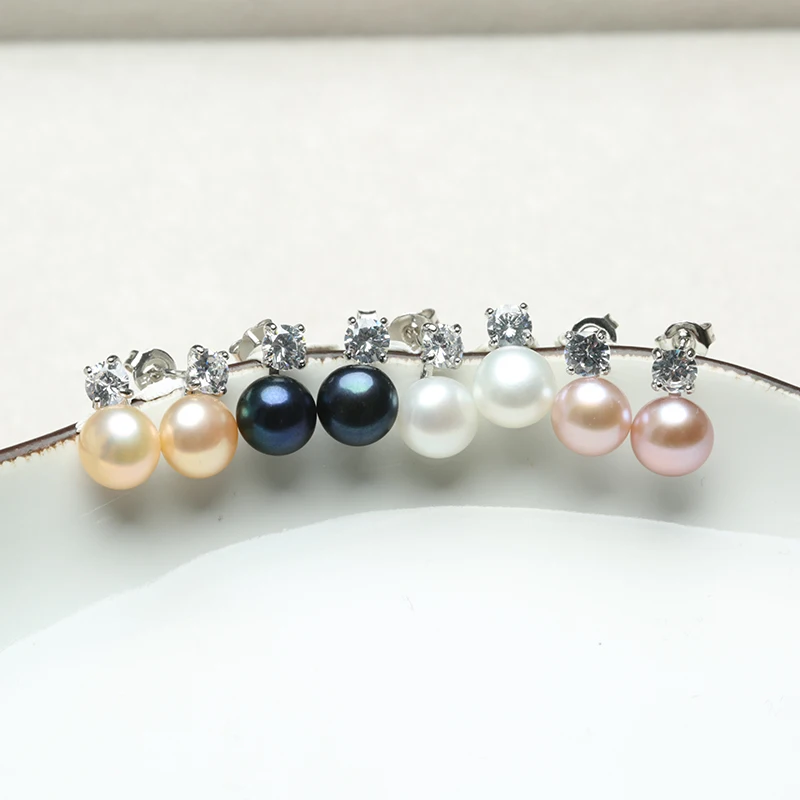 BaroqueOnly Shinny Studs Earrings 925 Silver Earrings Pearl Earrings Fine Jewelry Gifts for Women New White/Pink/Purple/Black - Image 3