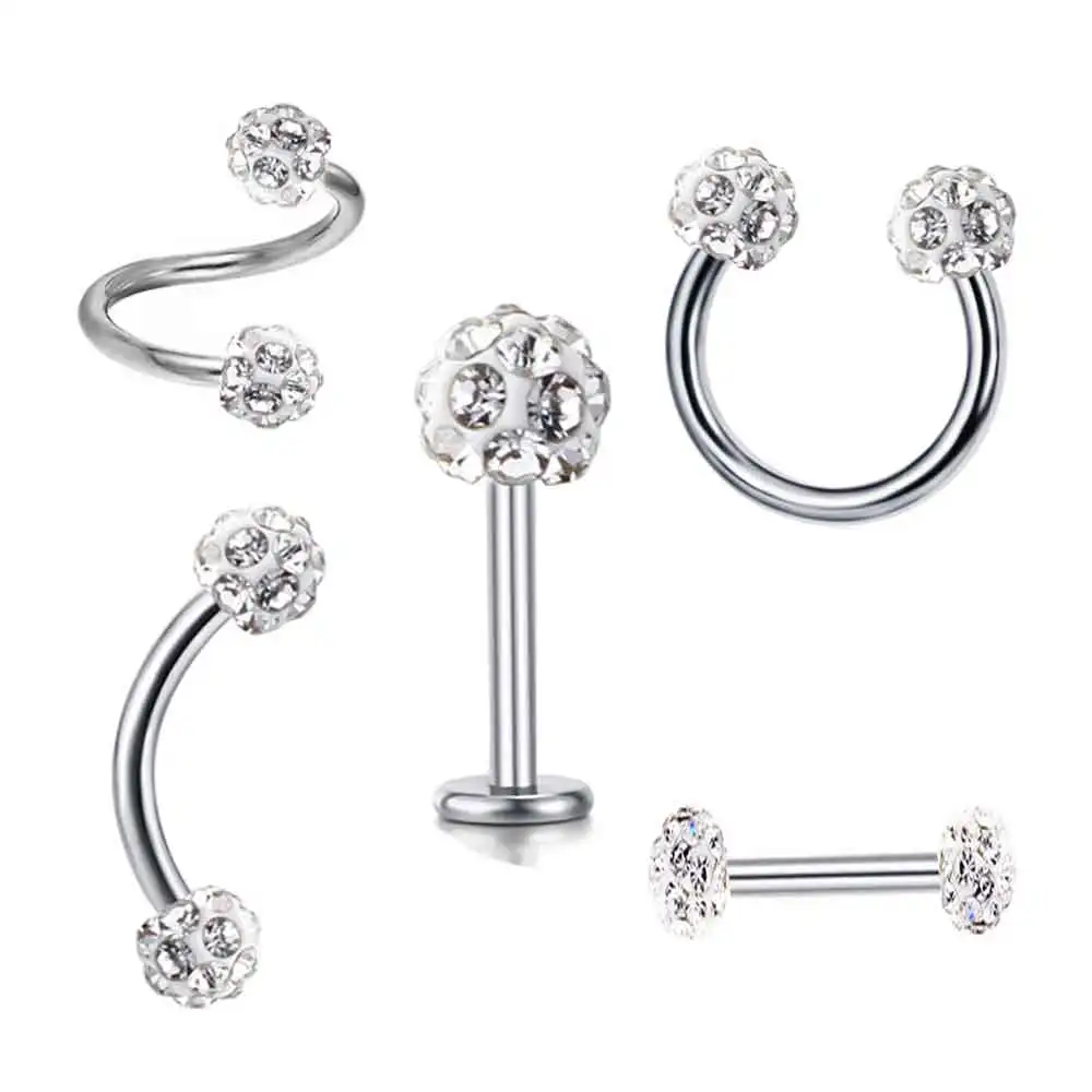 JUNLOWPY Piercing Ring Nose Lip Ear Body Crystal Ball Eyebrow Twist Belly Rings Tragus Piercing Ear Cartilage Helix Earring Stud