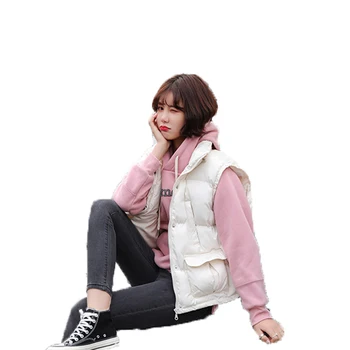 

Down cotton vest autumn and winter women's vest 2019 new short tton suit loose medium long wild white vest jacket W341