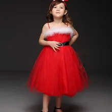 2015 New Flowers Dress For Girls For Wedding and Party Lace Princess Party Kids Tutu Bow Red Dresses Christmas Girl Dress