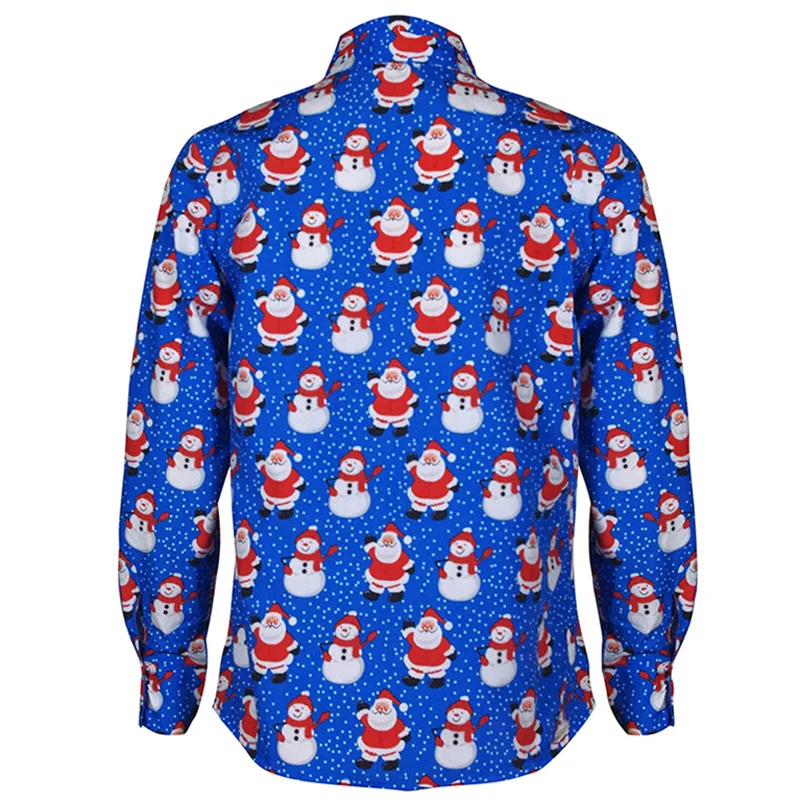 Стильная мужская рубашка с 3D принтом Санта Клауса, рождественские повседневные облегающие мужские синие вечерние рубашки, рождественские вечерние рубашки в стиле хип-хоп