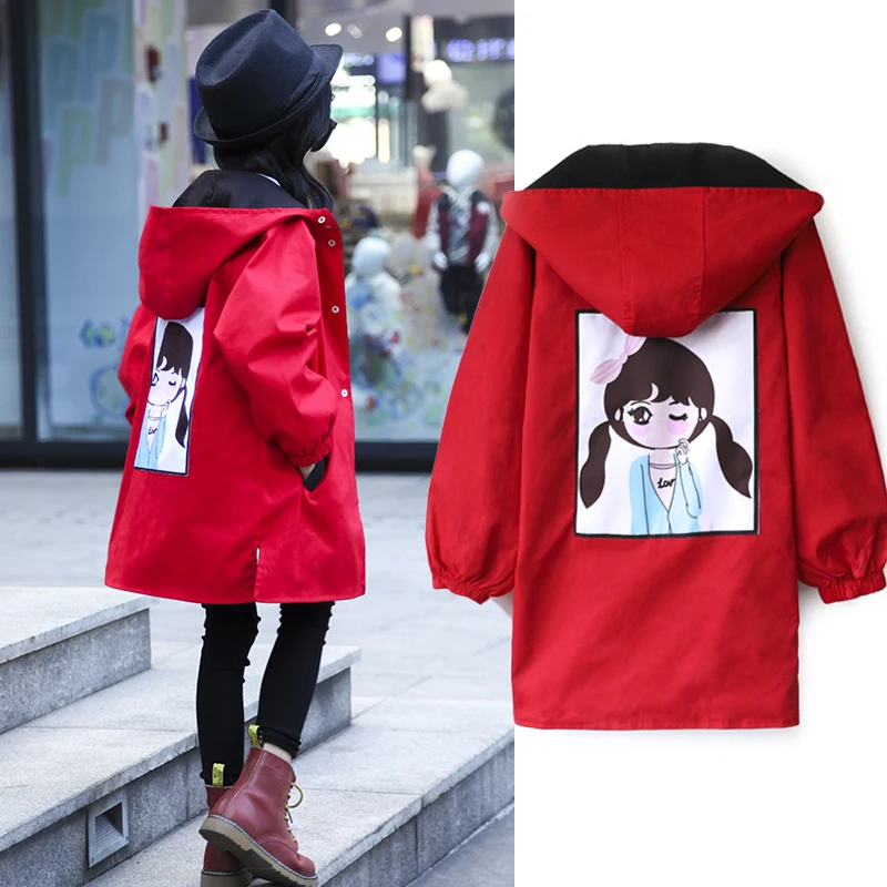 НОВЫЕ куртки для девочек одежда с принтом по бокам пальто с капюшоном Детская куртка с вышивкой 8JK016