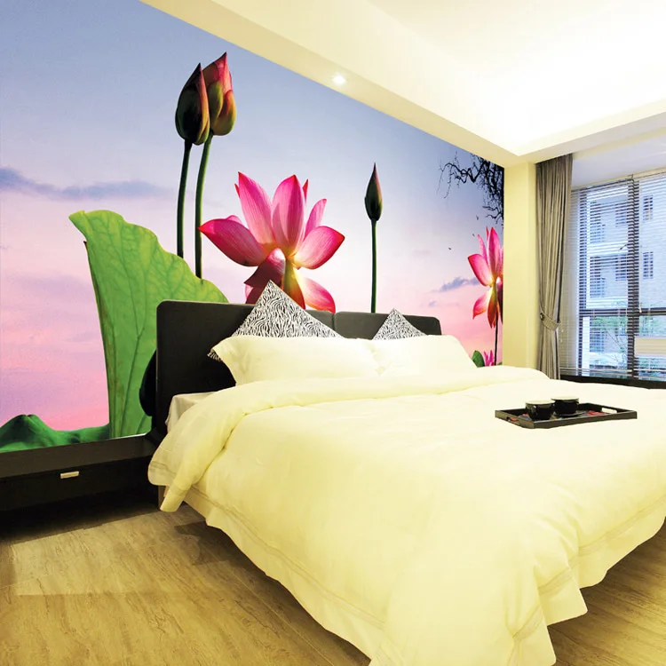 

Lotus and Sunset Photo Wallpaper Idyllic Scenery Wall Mural Custom Large size ROOM DECOR TV Background Wall Summer Flowers