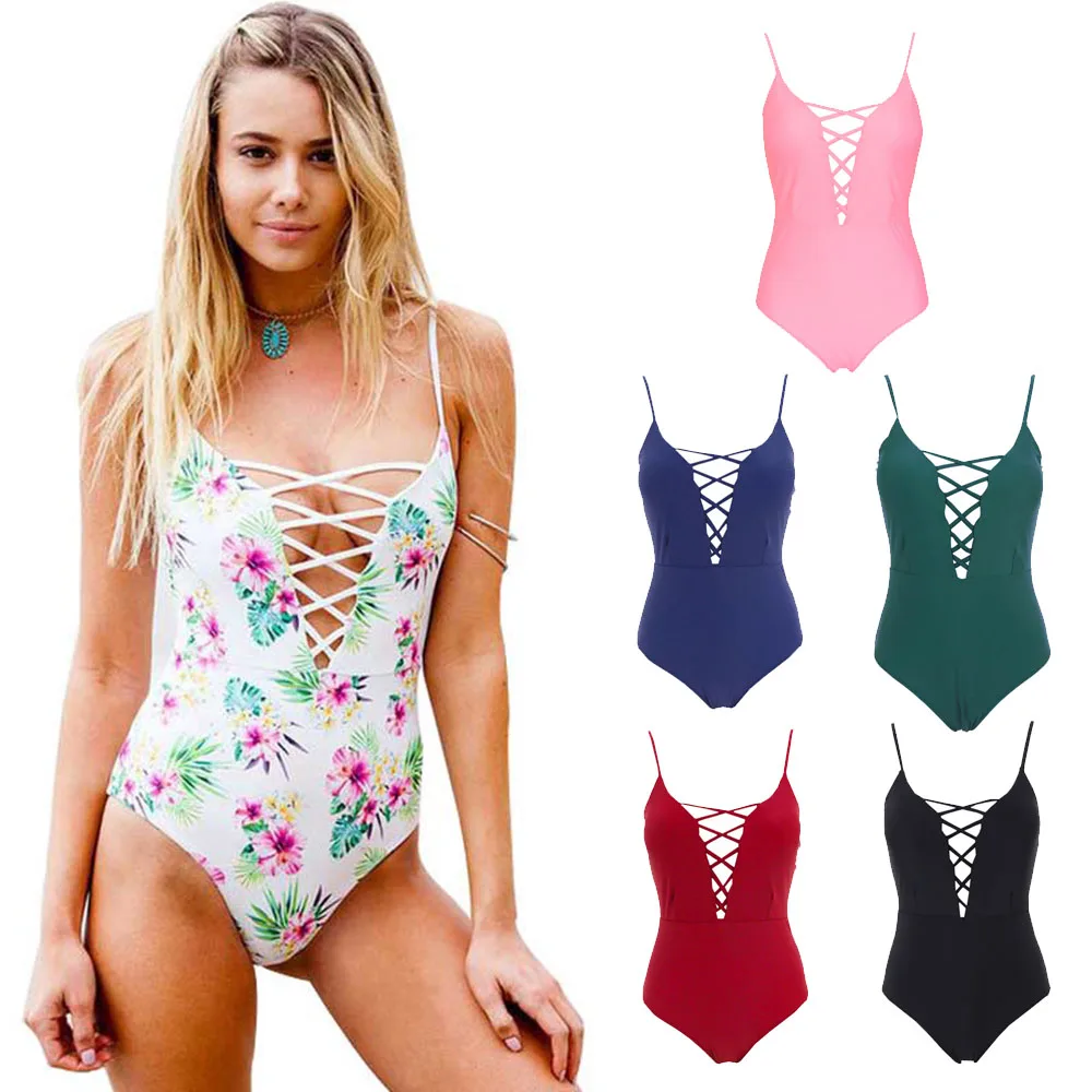 

Women Criss Cross Low-cut Strap Backless Padded One-Piece Swimsuit Swimwear S-XL Size