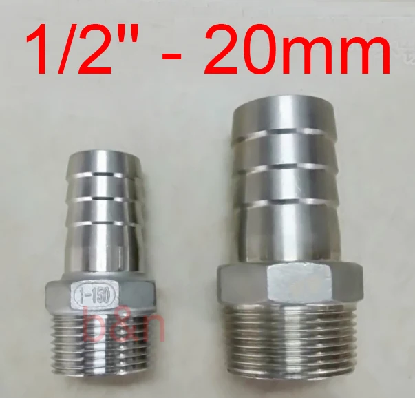 stainless steel 1/2'' male thread 20mm barb fitting Hexagon barbed