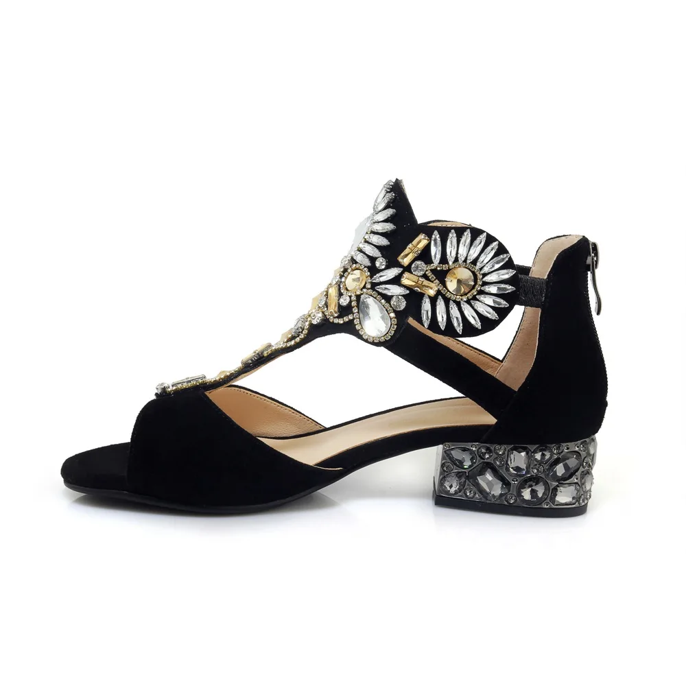 Negro Talones Cuero Caliente 40 Moda Cordón Tamaño 2018 Asumer 33 De Suede Sandalias Mujeres Verano Zapatos Rhinstone Fiesta Med Cuadrado HxSRF4