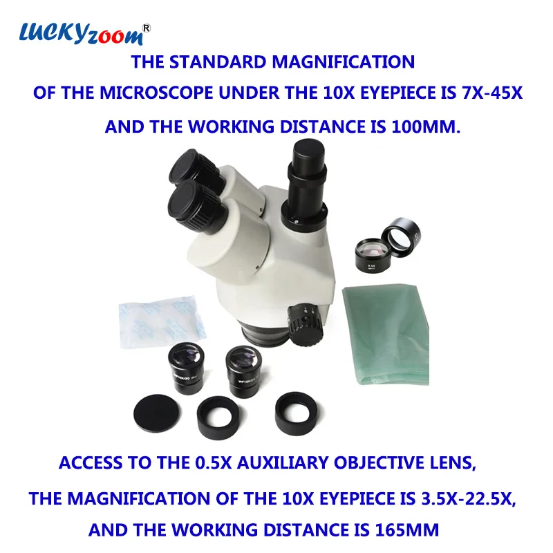 Luckyzoom бренд 3.5X-45X Simul-Focal Тринокулярный зум стерео микроскоп головка WF10X/20 SZM0.5X WD165mm аксессуары для микроскопов