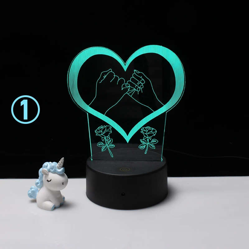  LED 3D Night lamp remote decorate desk light battery dream flower love heart creative Wedding marry