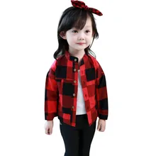 Модные милые детские для маленьких девочек плед блузка Рубашки для мальчиков осень-весна Повседневное с длинным рукавом Обувь для девочек хлопковая рубашка одежда костюм