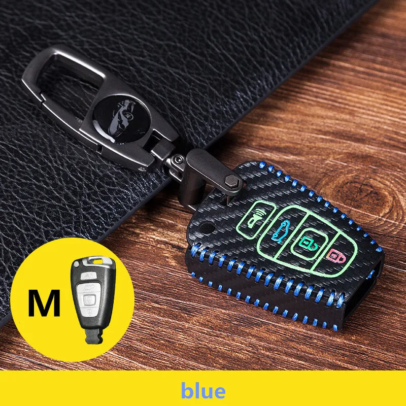 

Luminous Carbon Fiber Leather car key cover bag case for Hyundai Veracruz villa 4 button key case Chain