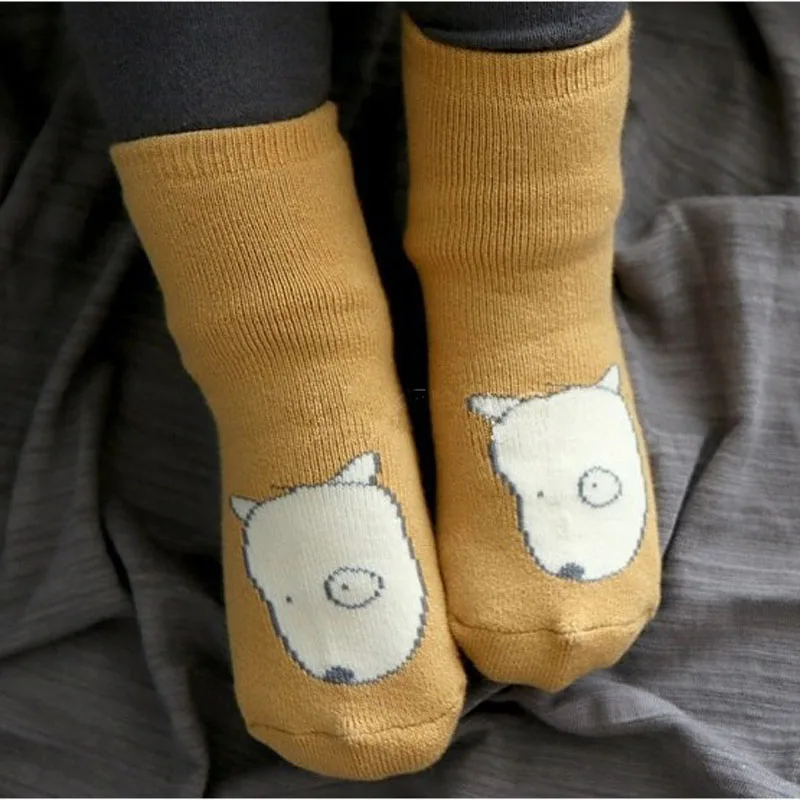 Новые зимние толстые носки для малышей хлопковые носки для малышей с изображением лисы, собаки и животных Нескользящие Детские носки для маленьких мальчиков и девочек