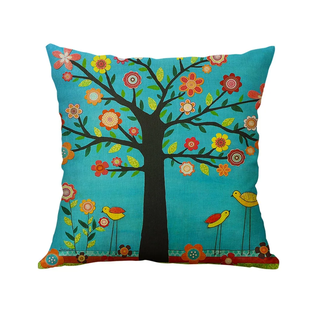 Simple Linen Blend 45*45cm Pillowcase Cute Cartoon Flower House Cushion Cover Home Bedroom Sofa Chair Decorative Pillowcase|Наволочка| |