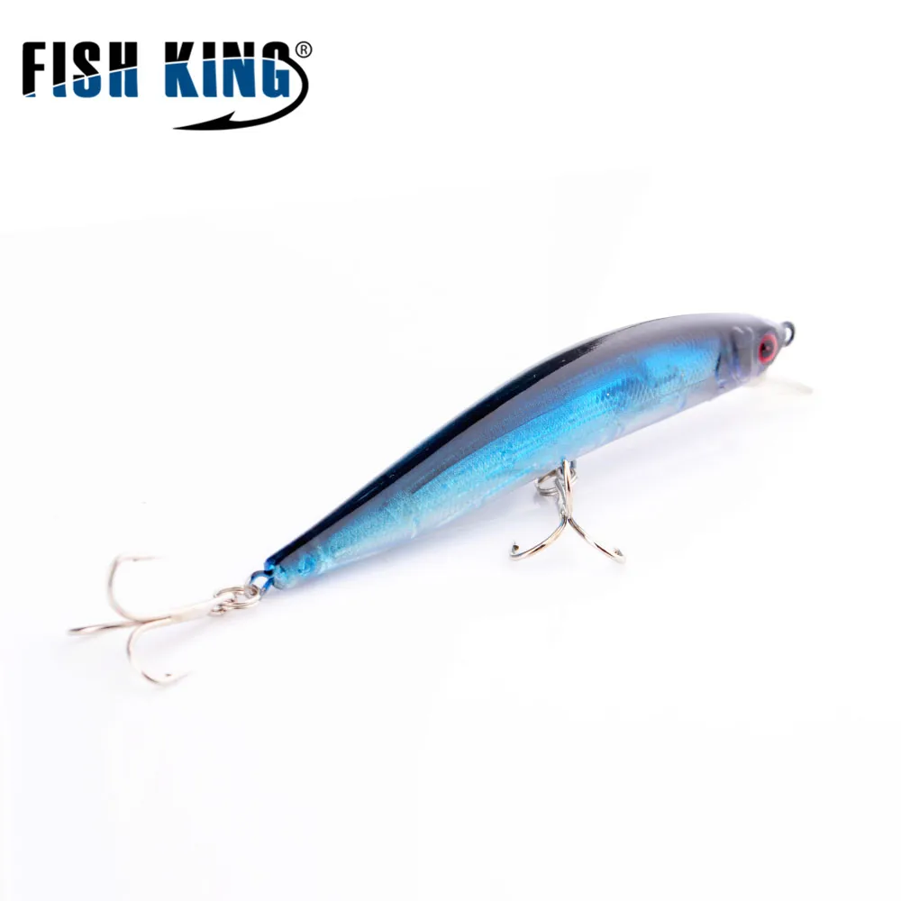 

FISH KING Fishing Lure Fake Fish Minnow Hard Bait Jig Head 4 Colors Lifelike Popper Wobblers Bass 3D Eye Slow Floater Plug 713