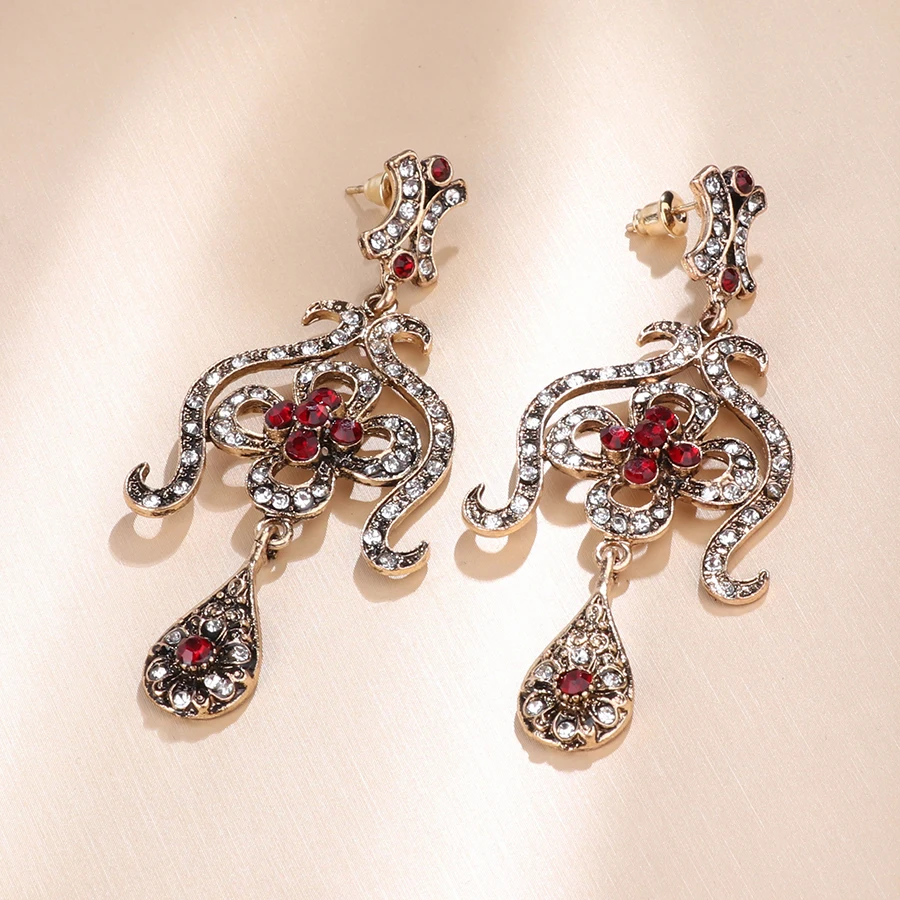 Kinel-Hot-Indian-Jewelry-Red-Crystal-Drop-Earrings-For-Women-Antique-Gold-Color-Geometry-Vintage-Wedding (2)
