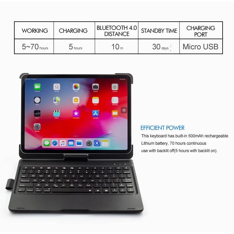 Чехол с клавиатурой для iPad Pro 11 дюймов 2020 2nd Gen /2018 1st 360 вращения и 7 Цвет подсветкой
