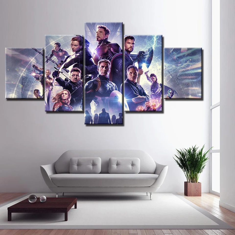 

Home Decorative Paintings Modern Printed Type Artwork 5 Panel Modular Movie Avengers Endgame Iron Man Wall Canvas Picture