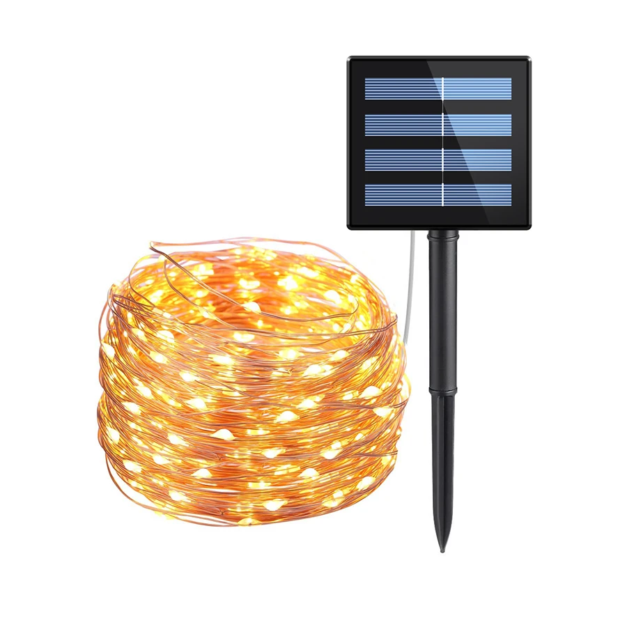

8 mode Christmas Solar LED String Light Waterproof 10M 33ft 100 LED Copper Silver Wire Fairy Lamp For Outdoor Garden Christmas