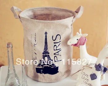 

Min order$20(mixed item) England style storage case Paris linen storage bag desk organizer shopping bag