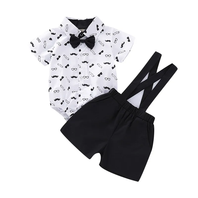 

Summer Baby Boy Casual Short Sleeve Floral Print Romper Tops Strap Shorts Outfits Set