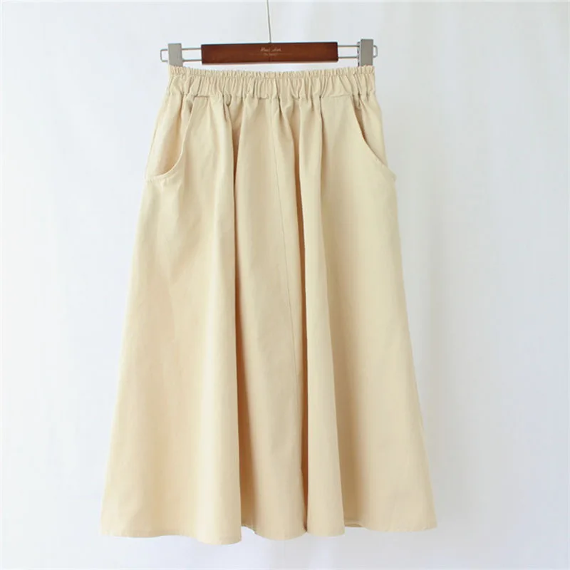 Летняя женская Шикарная новая хлопковая юбка с карманами, Студенческая Корейская версия однотонной повседневной модной юбки bf - Цвет: apricot