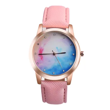

OKTIME Women Watches Romantic Starry Rainbow Dial Ladies Wristwatch Fashion Leather Strap Wristwatch Quartz Ladies Watch A4