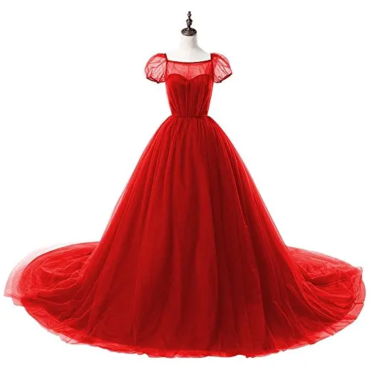 Red ANGELSBRIDEP Sheer средства ухода за кожей шеи Quinceanera платье тюль с короткими рукавами корсет Назад сладкий 16 Vestido дебютантка платья Fromal бальное - Цвет: Red