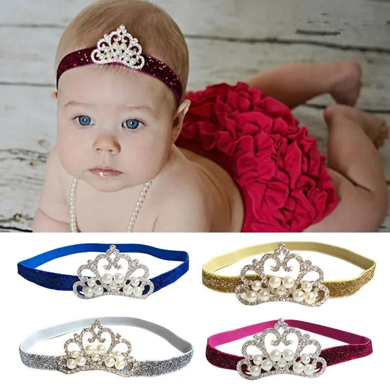 

Infant Baby Girls Crystal Pearl Crown Headband Toddler Newborn Hairband Headwear Baby Accessories