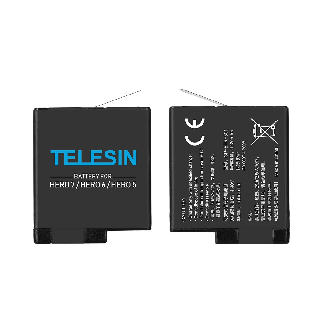 TELESIN 2 шт 3,85 V 1220mah Сменный перезаряжаемый аккумулятор+ чехол для хранения для GoPro Hero 8 7 Black Hero 6 Black Hero 5 Black