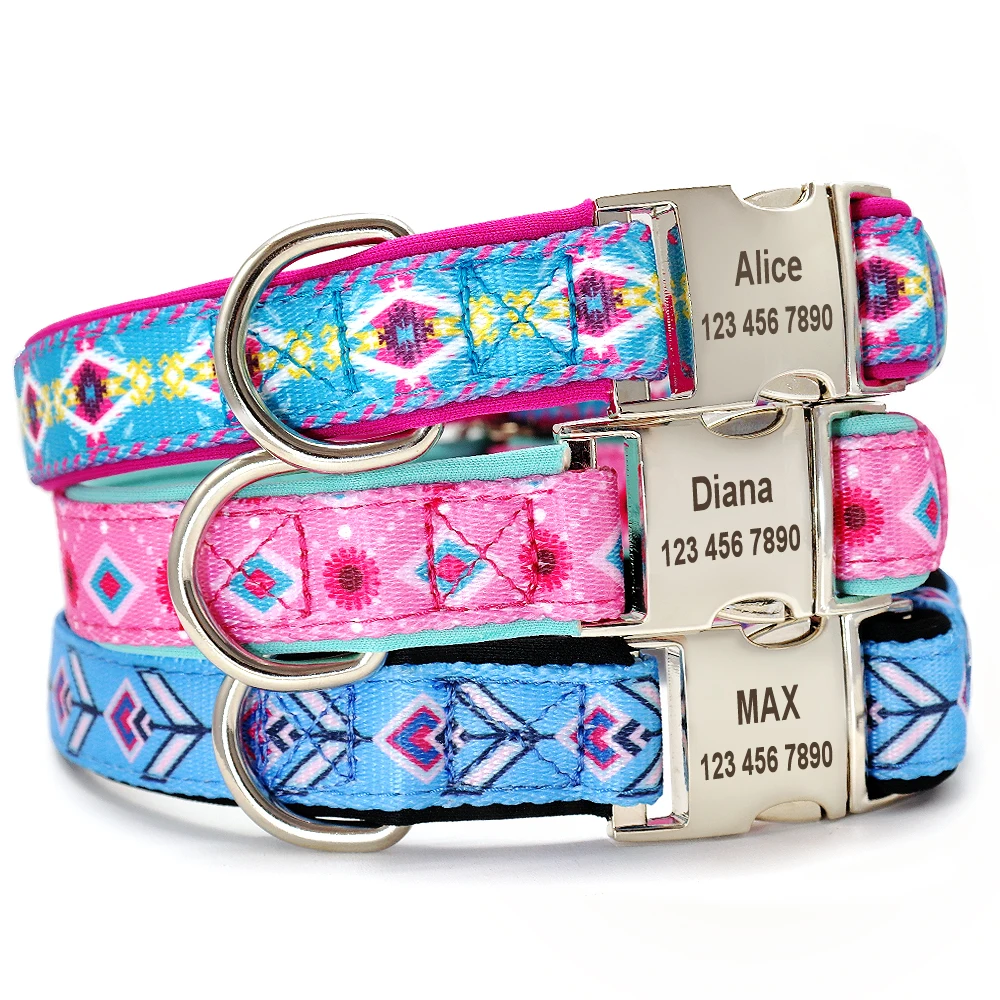 

Nylon Personalized Engraved Dog Collar Custom Puppy Cat Pet Collars ID Tag Print Padded Collar For Small Medium Large Dogs