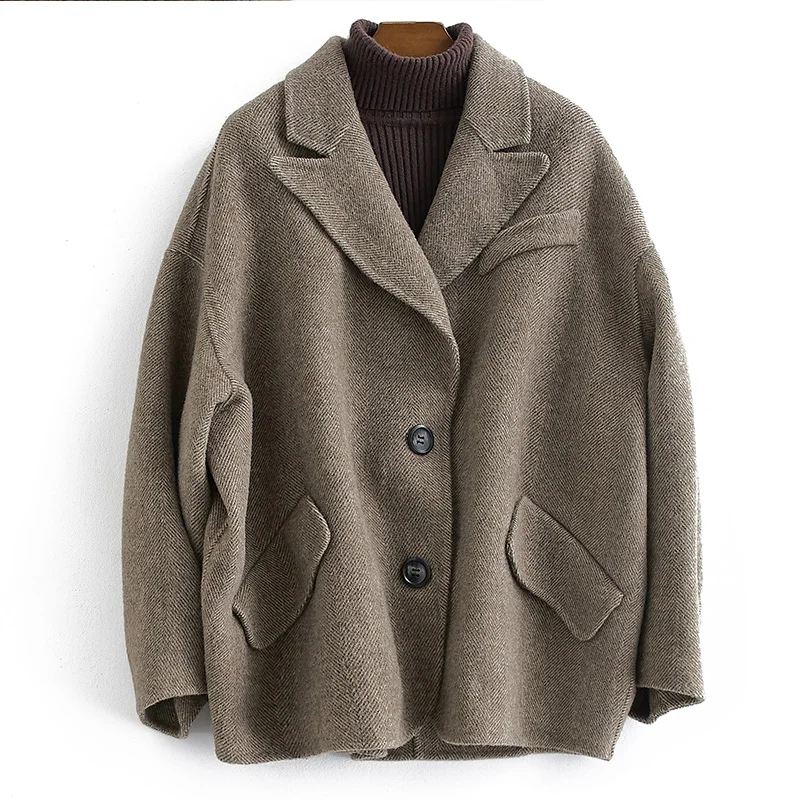 Gray green AYUNSUE шерстяное пальто женское плюс размер куртка корейское более размер d пальто из шерсти альпаки елочка Женское пальто Abrigo Mujer B18Y05535-Z - Цвет: Gray green