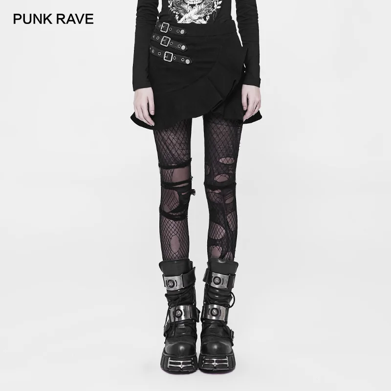 

PUNK RAVE Women's Punk Black Fashion Cotton Zipper Mini Sexy Women Short Skirt Gothic Fish Tail Tight Mini Skirts Visual Kei