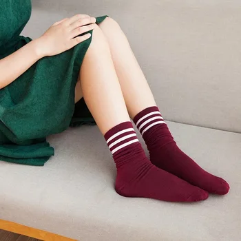 

Girls Sweet Cotton Thin Stripes Boots Knitting Stockings Spring Autumn 8 Color Japanese Classic Style Stocking for women