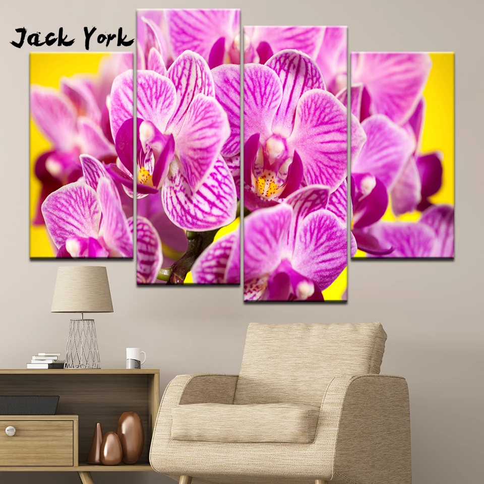 Canvas Painting orchid flower zen decor 4 Pieces Wall Art Modular Wallpapers Poster Print Home Decor free shipping | Дом и сад