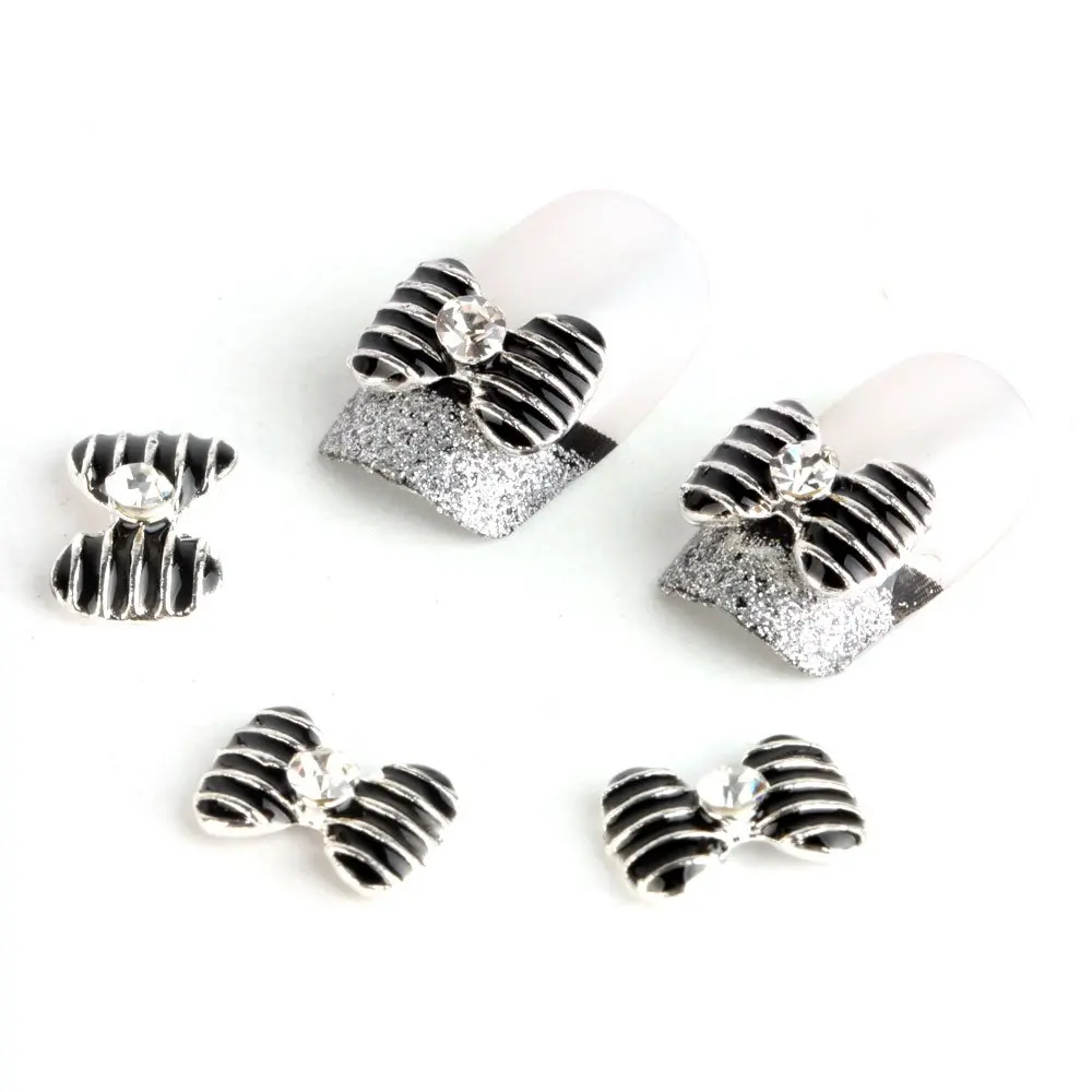 

Special Silver Black Bow Tie 10 pieces Silver 3D Alloy Nail Art Slices Glitters DIY Decorations