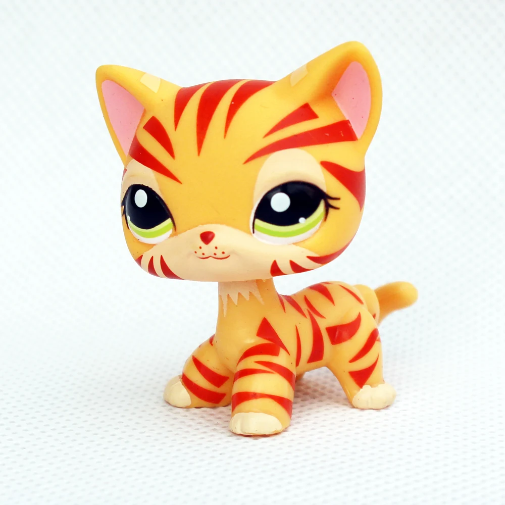 #1451 Rare Littlest Pet Shop Yellow Orange Tiger Cat Kitty Green Eyes LPS Toy 