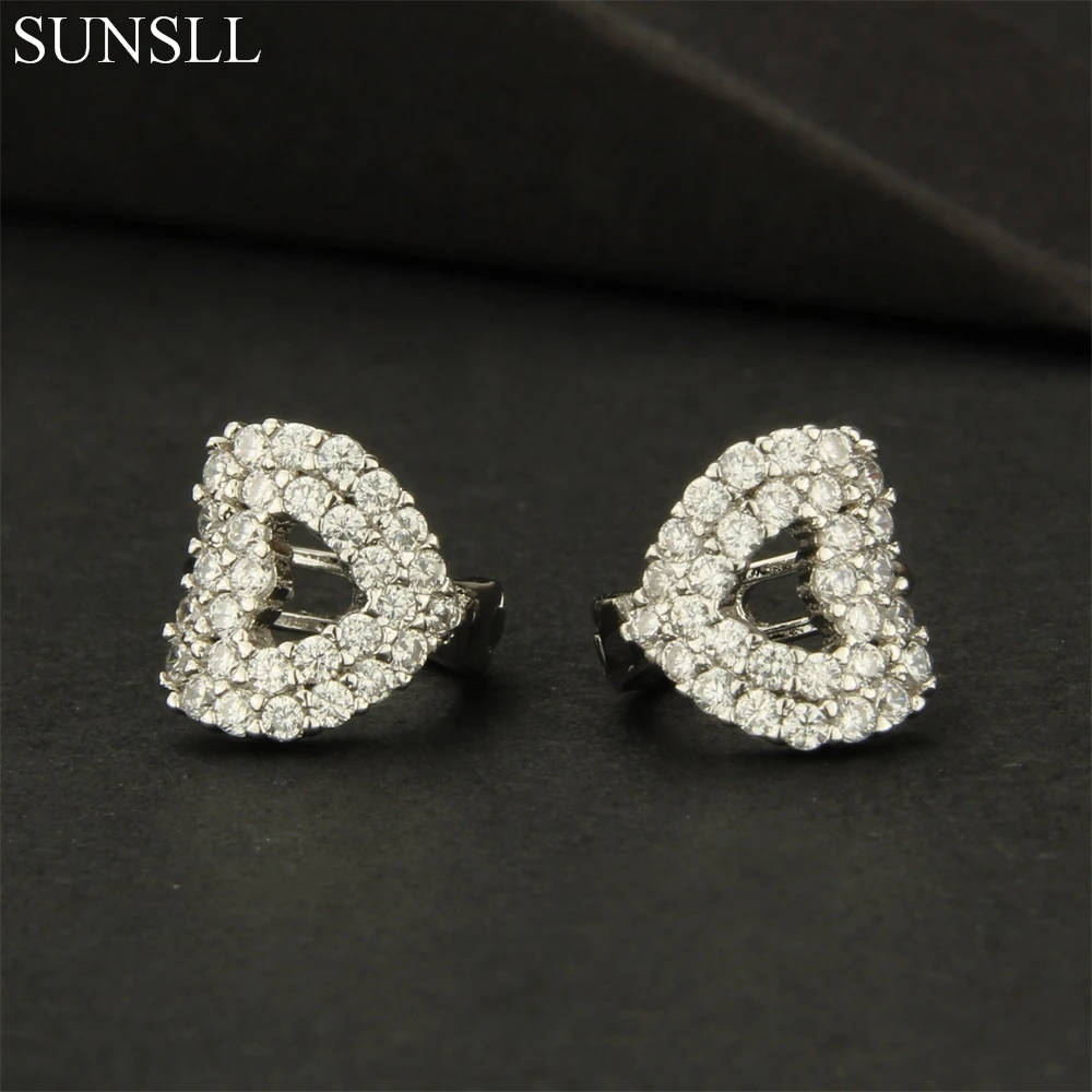 Женские медные серьги кольца SUNSLL с белым фианитом|fashion hoop earrings|hoop earringsheart earrings |