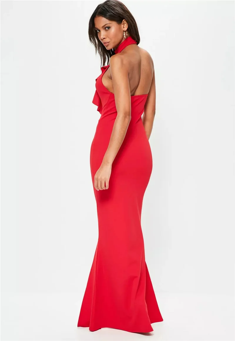 MOONIGHT Summer Floor Length Solid Dinner Sexy Dress Slit O Neck Open